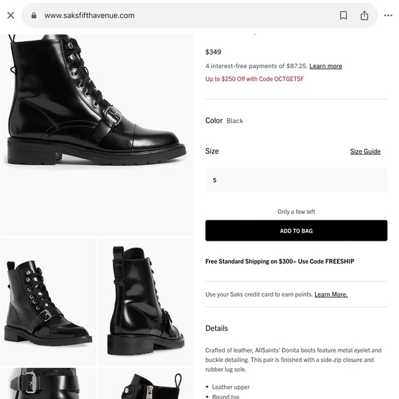 AllSaints Donita Leather Lug-Sole Boots Size 38 - Picture 10 of 14